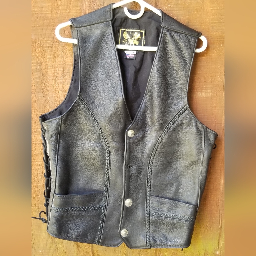 U.S. Made Co. Leather Biker Vest Size M